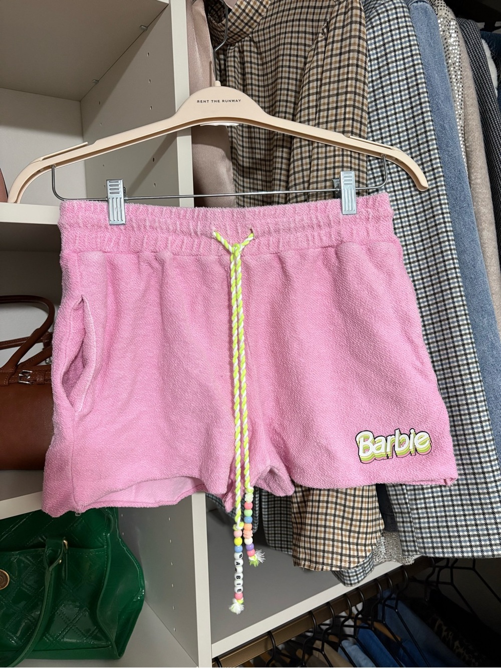 Barbie Pink Terry Shorts with Neon Drawstring
